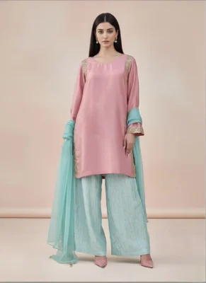 Noor-e-Rosé – Luxury Embellished Katan Silk Ensemble