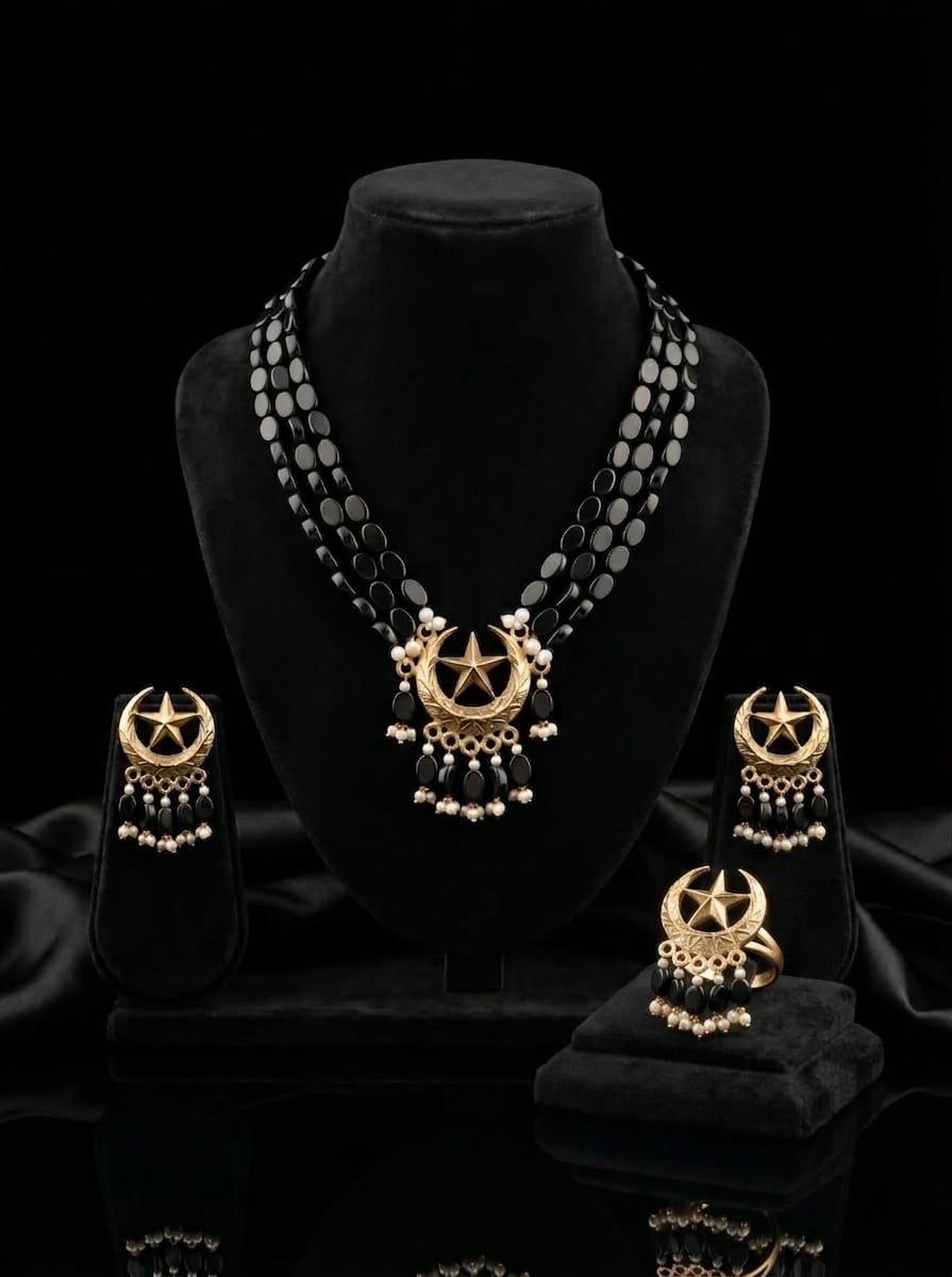 Heritage Black Bead Chand Tara Jewelry Set