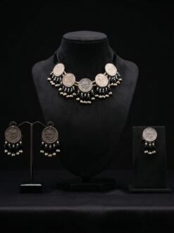 Tribal Statement Coin choker Set with Black Beads