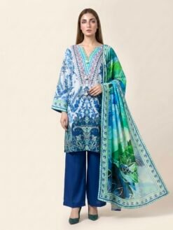Alternative view of Teal-Blue Premium Linen Printed Dress