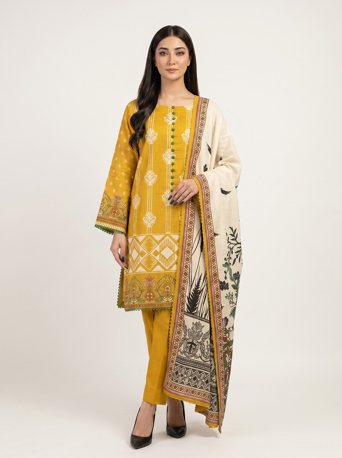 Mustard Yellow Premium Linen Printed Dress - Image 4