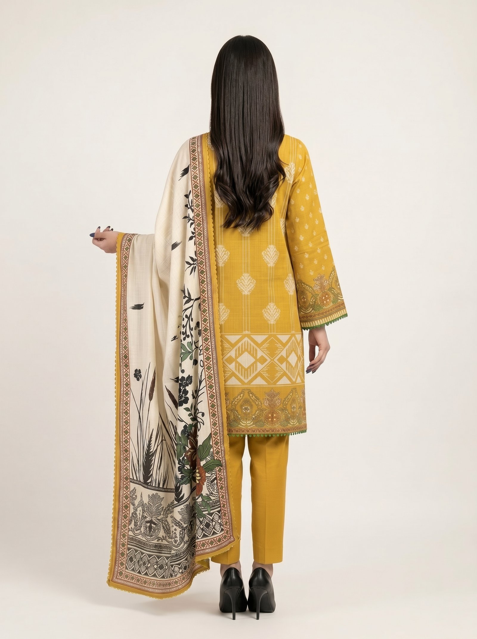Mustard Yellow Premium Linen Printed Dress - Image 3
