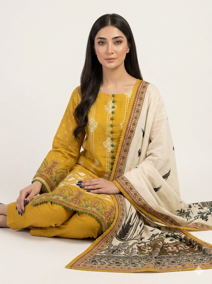 Mustard Yellow-printed-3pc-set