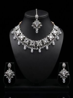 Noor Oxidized Mirror Choker Necklace Set