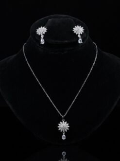 Zircon Floral Pendant Set with Drop Earrings