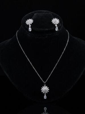 Zircon Floral Pendant Set with Drop Earrings