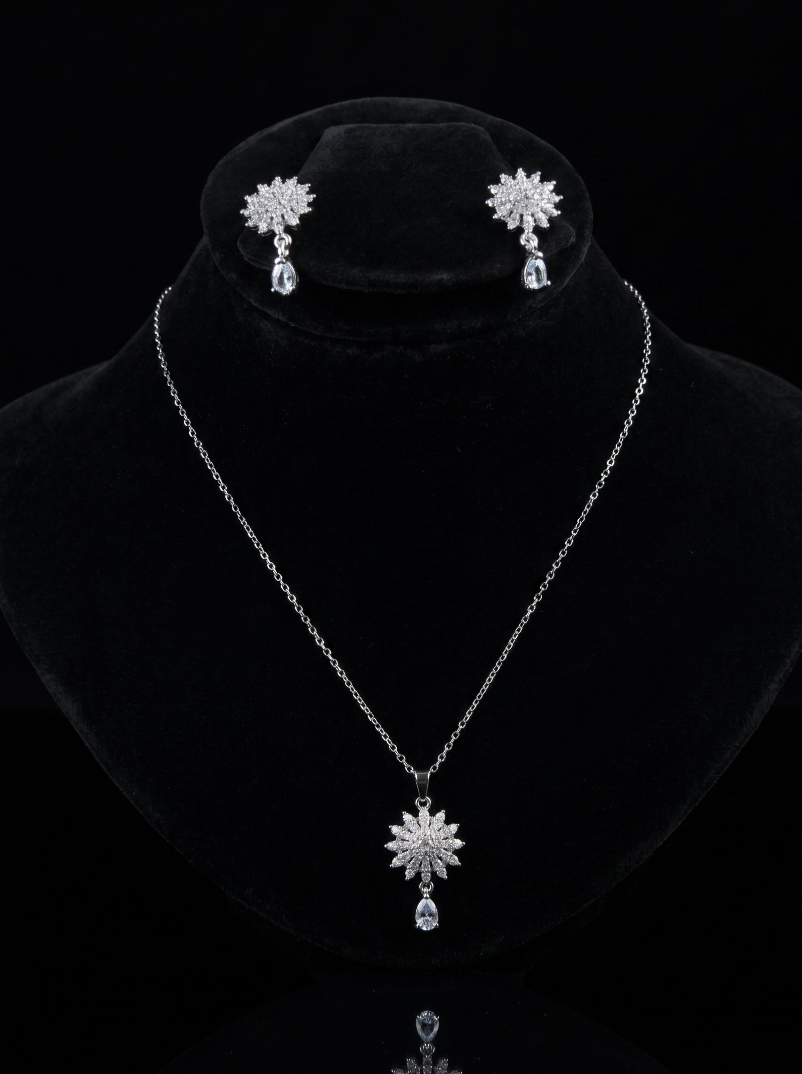 Zircon Floral Pendant Set with Drop Earrings