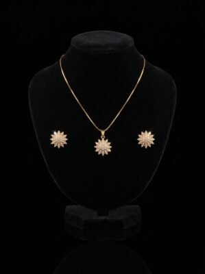 Zircon Starburst Pendant Set with Matching Studs