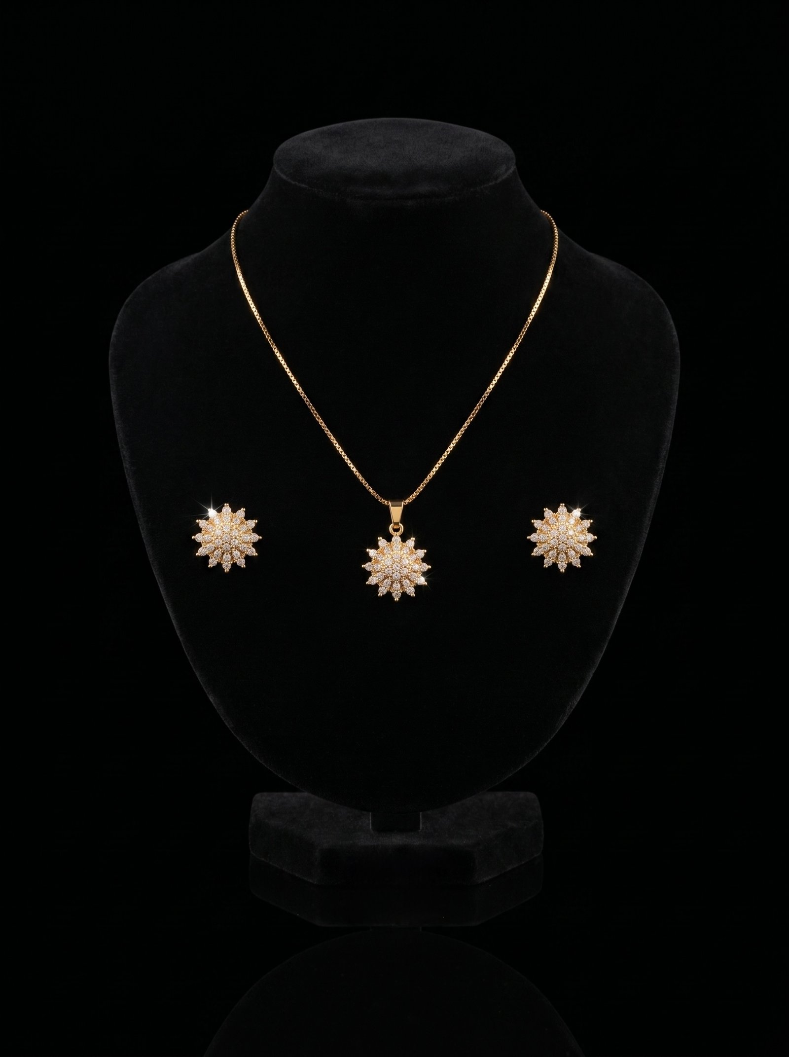 Zircon Starburst Pendant Set with Matching Studs