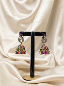 Elegant Multi-colored Stones Peacock Jhumka Earrings