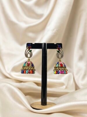 Elegant Multi-colored Stones Peacock Jhumka Earrings