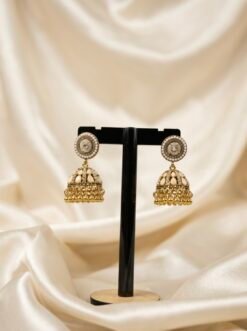 Royal Vintage Cream Jhumka Earrings with Crystal Accents