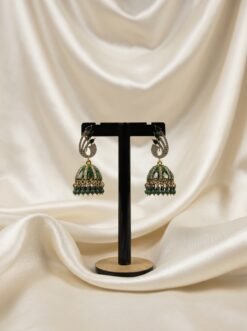 Elegant Emerald Green Peacock Jhumka Earrings