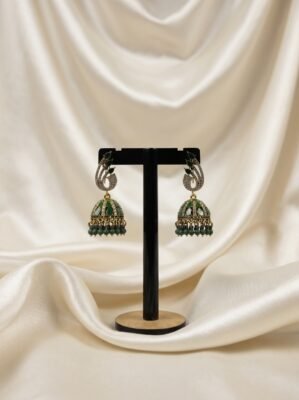 Elegant Emerald Green Peacock Jhumka Earrings