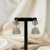 Traditional Mirror-Stone Floral Matte Silver Jhumka Earrings