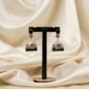 Elegant Monochrome Enamel Jhumkas with Black Beaded Droplets