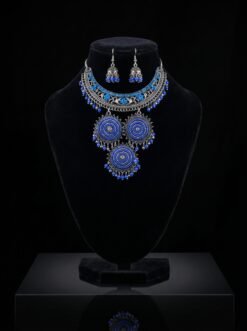 Tribal Afghan Style Blue Beaded Necklace Set