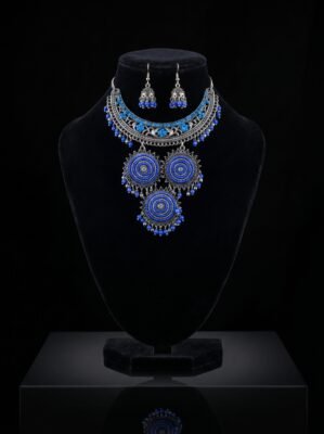 Tribal Afghan Style Blue Beaded Necklace Set
