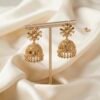 Traditional Mirror-Stone Floral Matte Golden Jhumka Earrings