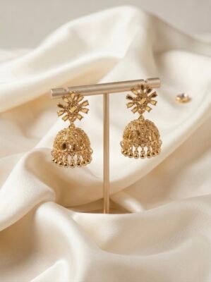 Traditional Mirror-Stone Floral Matte Golden Jhumka Earrings