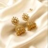Traditional Mirror-Stone Floral Matte Golden Jhumka Earrings