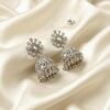 Traditional Mirror-Stone Floral Matte Silver Jhumka Earrings