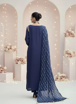 Alternative view of Midnight Royale – Luxury Silk Shirt, Trouser & Kathan Silk Tilla Dupatta Ensemble Embroidered Dress