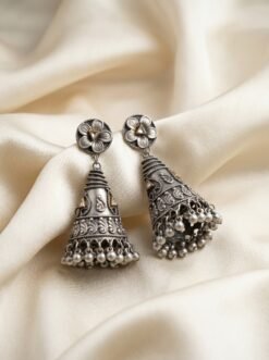 Premium Oxidized Silver Floral Jhumka Earrings