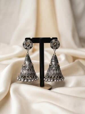 Premium Oxidized Silver Floral Jhumka Earrings