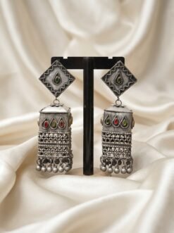 Premium Oxidized Silver Square Tribal Jhumka Earrings