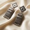 Premium Oxidized Silver Square Tribal Jhumka Earrings