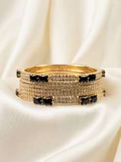 Premium Gold Plated Black Crystal bangles set