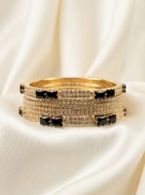 Premium Gold Plated Black Crystal bangles set
