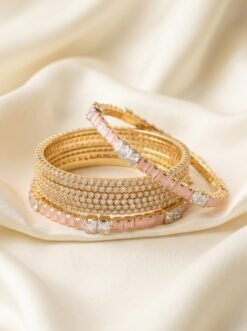 Pastel Pink and Zircon Stone Bangle Set