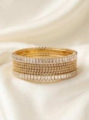 Baguette and Round Cut Zircon Bangle Set