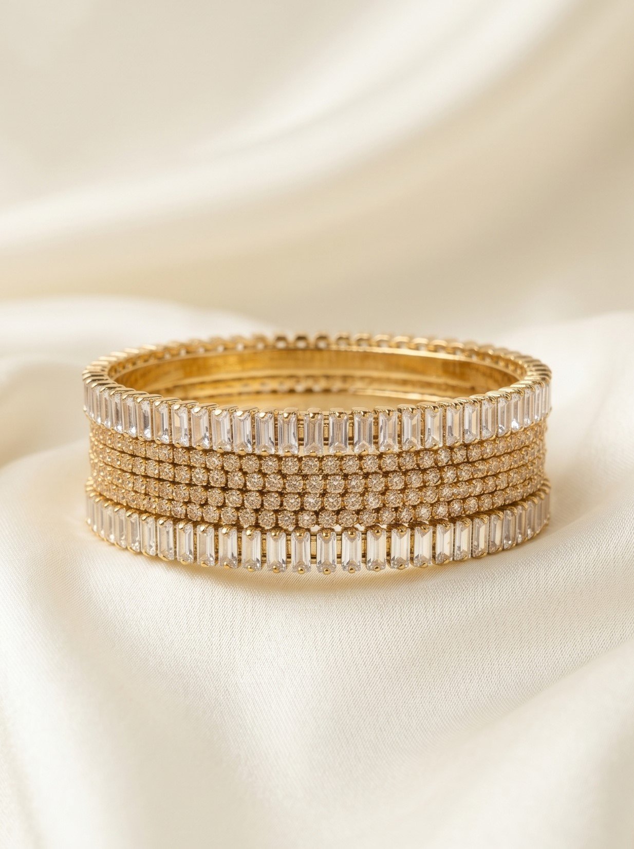 Baguette and Round Cut Zircon Bangle Set