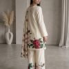 Elegant Rose Placement Printed Silk 3-Piece Suit with Delicate Neckline Accent