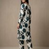 Luxury Teal Floral Printed Silk 2-Piece Co-ord Set with Embroidered Neckline