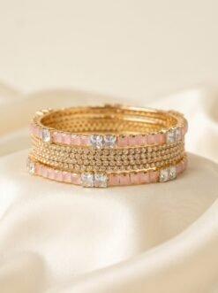 Pastel Pink and Zircon Stone Bangle Set