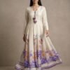 Premium Silk Pleated Maxi Dress with Floral Border and Tassel Detail