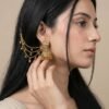 Golden Jhumka Earrings with Layered Sahare Chains – Traditional Bridal and Festive Ear Chains Jewelry for Women