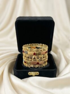 Multi-Color Gold-Plated Mesh Design Bangle Set