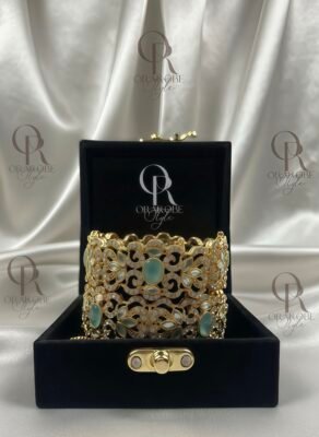 Luxury Mint Green & Gold-Plated Bangle Set