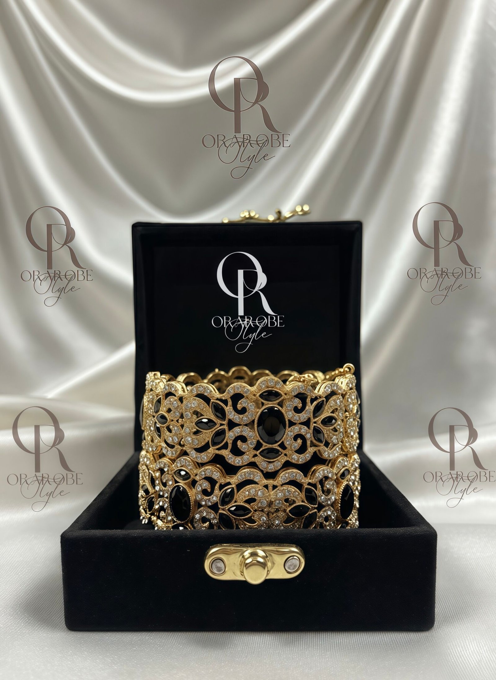 Royal Black Stoned and Gold Designer