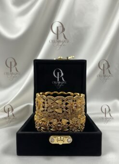 Royal Antique Gold-Toned Leaf Motif Openable Bangles Set – Premium Jewelry